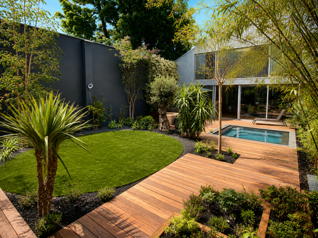 Terrasse bois et aménagement paysager